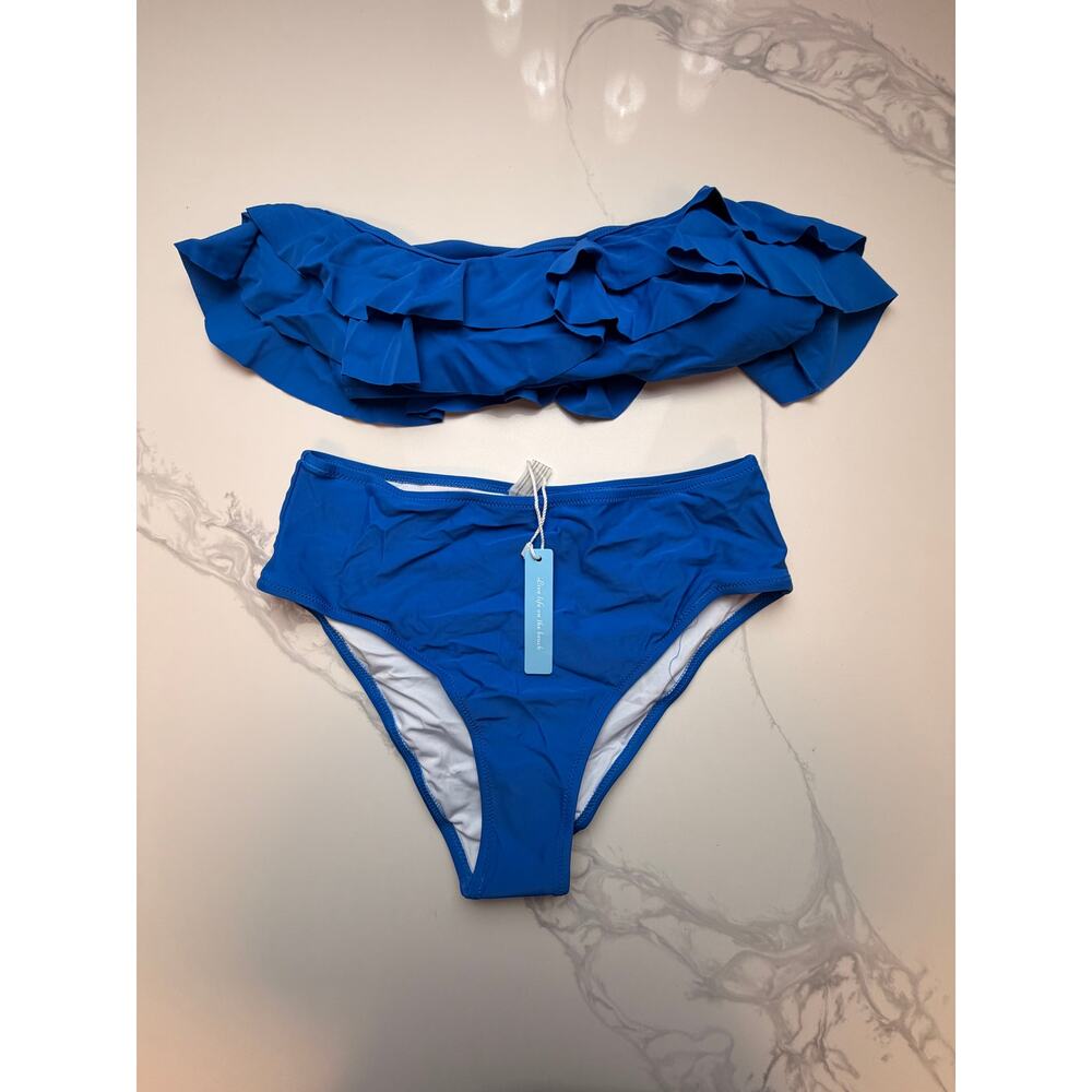 NWT Blue Ruffle Bandeau Bikini Set M